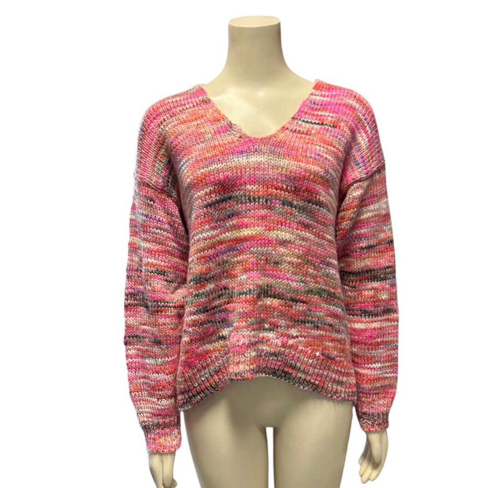 Lou & Grey Pink Colorful High‎ Low Sweater Wool Blend Womens Small NWT